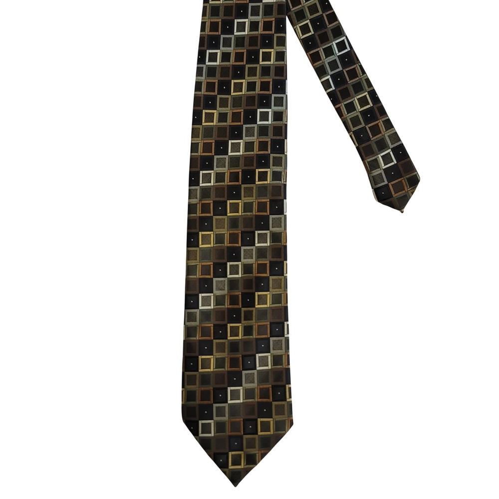 Alexander Julian Colours Mens Geometric‎ Square Pattern Tie Brown Green RN 86823